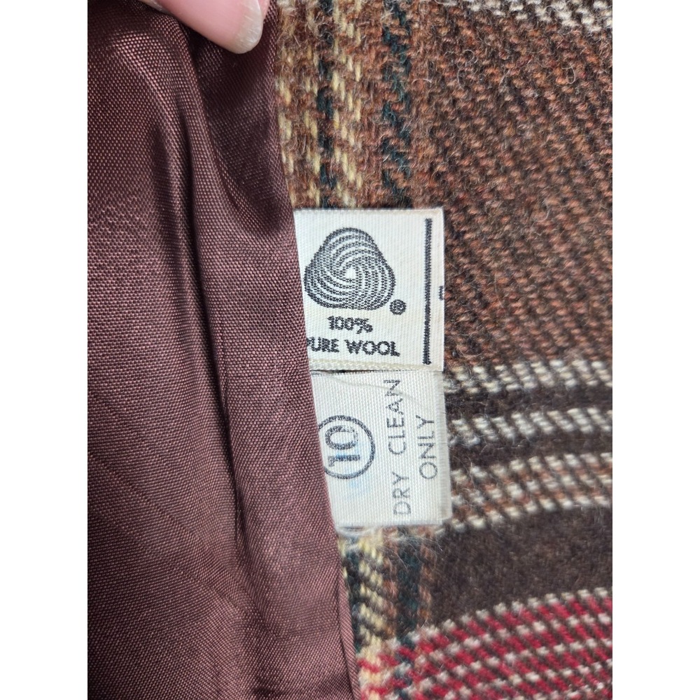 Vintage Evan‎ Picone Wool Skirt Suit Set Plaid Blazer Camel Skirt Womens Classic - Picture 3 of 16